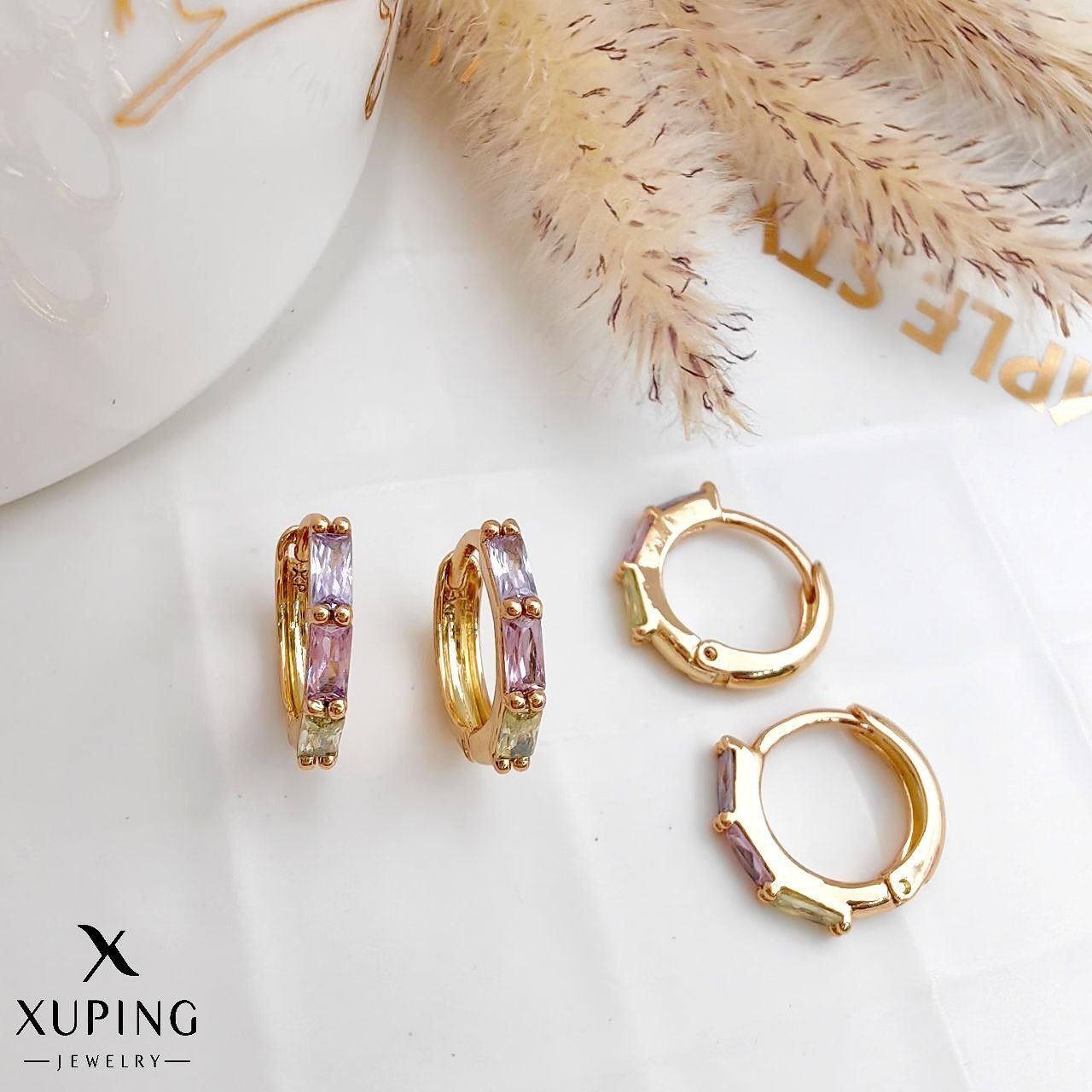 گوشواره حلقه‌ای نگین‌رنگی ژوپینگ